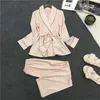 set pigiami da donna 2018 Pigiama da donna in raso di seta Set da notte casual Camicie da notte a maniche lunghe Pantaloni lunghi da notte