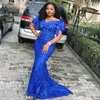 Royal Blue Mermaid Evening Dresses Plus Size V Neck Beads Sequins Lace Prom Dress Long Zipper Back Women Wear Party Gowns robes de soirée