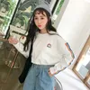 Neploe Harajuku japonesa camiseta mujer blanco negro Tops 2018 Rainbow impresión Tshrits manga larga O-cuello camiseta suelta camiseta 34541