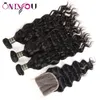 Pacotes de cabelo de onda de água de cabelo de cabelo humano da Malásia com fechamento cor preta molhada e ondulada Extensões de cabelo de onda natural