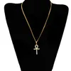 Gold Silver Color Plated Iced Out Zircon Ankh Pendant Necklace with Tennis Chain Set Men Hip Hop Jewelry5926896