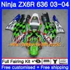 Body green new For KAWASAKI ZX-636 ZX600 ZX636 ZX-6R 03 04 211HM.21 hot white ZX 636 6 R 600CC ZX6R 03 04 ZX 6R 2003 2004 Fairings kit