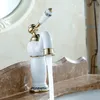 Europe Style Luxury Pastoral Basin Mixer Taps Ceramics Grilled White Paint Copper Gold-plated Faucets Bathroom Vanities 7601DK