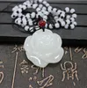 Certificate Natural Green Jade Rose Leather/beads Necklace Pendant Rope Lucky Amulet Jewelry Gemstone Gift with Box