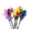 2018 Cat Toys Kitten Pet Teaser Turkey Feather Interactive Stick Toy Wire Chaser Wand Toy Multi Color