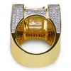 Biżuteria hip -hopowa męskie pierścienie Złote Pierścienie lodowe mikro utwardzony cZ palcem luksusowy diamentowy bling pierścień miłosny pandora styl uroks ślub AC189D