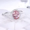 925 Sterling Zilveren Ring Oval Classic Pink Sapphire Ringen voor Dames Engagement Bruiloft Gift Fijne Sieraden