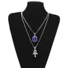 Hip Hop Jewelry Egyptian large Ankh Key pendant necklaces Sets Mini Square Ruby Sapphire with Cross Charm cuban link For mens Fashion