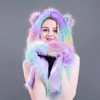 Faux Fur Hood Hap Hat Flaps Uszy Pockets 3 In1 Zwierzęta kapelusze kapelusze ciepłe czapkę z rękawiczkami szalików300V