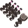 Bundles de cheveux humains de qualité 10A avec fermeture à lacet Corps droit frontal Vague d'eau profonde Kinky Curly pour les femmes noires