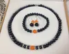 Perle de culture Akoya noire/bracelets de jade orange ensemble de boucles d'oreilles pas de livraison sans boîte