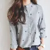 Autumn Leaves Embroidery Long Sleeve Women Blouses And Shirts Female Ladies Casual Shirt Tops Striped Casual Blusas Blouse