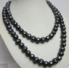 36 tum sällsynta Tahitiska 11-13mm South Sea Black Pearl Necklace 14K Gold Clasp343f