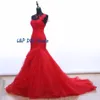 Real Picture Vermelho Sereia Vestido De Casamento Branco, Marfim Um Ombro Lace-Up Back Plisses Tule Applique Lace Court Train Vestido de Noiva