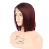 Full Lace Human Hair Wigs Brazilian Short Human Hair Ombre Färg 1B / 99J # Rak Lace Front Human Hair Wigs