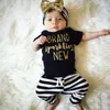 Bébé Ensembles Garçon Fille INS Lettres Stripe Costumes Enfants Toddler Infant Casual T-shirt + pantalon + chapeau (bandeau) 3pcs ensembles pyjamas vêtements