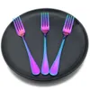JANKNG Fourchettes à steak en acier inoxydable poli miroir coloré plaqué or arc-en-ciel, fourchettes de table, fourchettes à dessert, fourchettes à gâteaux, ensemble de vaisselle