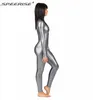 Damenkostüm Lycra Spandex Ganzanzug Tanz Ballett Gymnastik Catsuit Erwachsene Schwarz Langarm Glänzend Metallic Unitard11272r