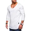 Erkek Uzun kollu T-Shirt V Yaka Rahat Katı Renk Saf Pamuk Üstleri Ultrathin Nefes Dip Gömlek M-3XL Rahat Uzun Kollu Tee Tops