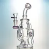 Green Purple Glass Bong Double Recycler Oil Dab Rigs Propeller Percolator Waterpipe Heady Hookahs 14mm Female Joint With Bowl