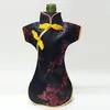 Chinese Cheongsam Wedding Wine Bottle Cover Bag Table Decoration Silk Brocade Wine Bottle Clothes Packaging Pouch Fit 750ml 10pcs/lot