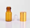 ガラス瓶の上の3mlの琥珀色のステンレス鋼の詰め替え可能な3mlミニロールエッセンシャルオイルローラーボール香料香水瓶SN795