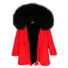 Kamuflaż z futrem królików Long Parka Mukla Woman Winter Snow Ceats Róż Mongolia Fur Fur