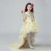 Vestidos de desfile de niña pura con cola de carga gratuita, vestido de escenario de Color para niña y vestidos de princesa con lazo de encaje HY085