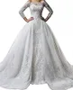 Sheer Long Sleeve Lace Wedding Dresses Overskirts Illusion Neck Mermaid Bridal Dresses Detachable Train Wedding Gowns Sexy Vestido de Noiva