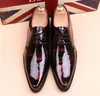 Men's genuine patent leather dress shoes pointed toes lace up printed smart casual red wedding shoes dark blue sliver leopard