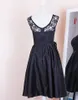 Real Photos Little Black Dress Jewel Lace and Elastic Satin Bridesmaid Dresses Cheap Knee Length Maid Of Honor Gowns Custom Made