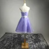 2018 Newest Stock Dress Sexy Purple Sweetheart Crystal Sashes A-Line Homecoming Dress With Pleat Organza Graduation Prom Party Gown BH23