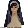 Svartvit sexig latex nunna med knappar gummi huvudbonad huva mask plus storlek XXL 02068499015