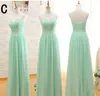 New 3 Styles Mint Green Long Chiffon Bridesmaid Dress Cheap A Line Pleated Floor-length Bridesmaid Dresses Under 100