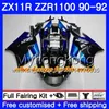 Bodys For KAWASAKI ZZR1100 ZX 11R ZX-11R 1990 1991 1992 205HM.AA ZZR 1100 ZX11 R ZX-11 R ZZR-1100 ZX11R 90 91 92 Grey black Fairing