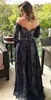 Vintage Lace Dark Navy Avondjurken High Low Sweetheart Halsline Party Cocktails jurken off-shoulder lange prom-jurk op maat gemaakt