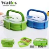 Walfos 2 camadas de silicone de lancheira colorida com alça de silicone bento lancheira portátil lancheira de silicone para crianças