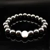 Pulsera de piedra negra para hombre, pulsera de terapia magnética, bonita pérdida de peso, cuidado de la salud redondo, hematita magnética, pulsera de cuentas elásticas para hombre