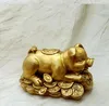 Chinese YELLOW Copper Pig Status Feng Shui Bronze Brass Ferocious Art Crafts Wedding Home el Decoration CR0157139745