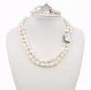 Perle d'eau douce forme baroque 2 rangées de fleurs de coquillage fermoir collier bracelet ensemble
