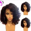 Lager naturligt kort vågigt bob peruk syntetiskt hår för kvinnor värmebeständig spetsfront peruk med smäll för svarta kvinnor