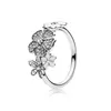 Autentici anelli di fiori in argento sterling 925 con smalto bianco Scatola originale per gioielli in argento Pandora per donna Fede nuziale in cristallo naturale