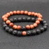 Lava Pedra Natural Pulseiras Frisadas Para Homens Mulheres Melhor Amigo 2pcs / Set Couples Clássico Distância Charme Amantes Casal Pulseira Pulseira