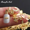 500 stks / pak 3D Nieuwe Collectie Charm Feather Shape Metal Stud Nails Art Rivet Gold Charms Nagels Accessoires 3D Nail Art Decoraties