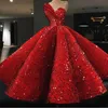 Sparkling One Shoulder Prom Dress Luxury Red Sequined Short Sleeve Celebrity Party Dress Sexy Ankle Length Formal Ball Gown Evening Dresses