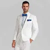 Vit Bröllop Män Passar Tuxedos Sjal Lapel Groom Wear 2 stycken (jacka + byxor) Slim Fit Terno BrideGrum Prom Blazer Costumen Homme