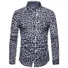 Mens Classic Leopard Print Рубашка мужчина 2018 Новый стильный повседневный с длинным рукавом Slim Fit платье рубашки мужские ночные клубы DJ Stage Camisa