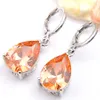 10PRS Luckyshine Moda SHINE Water Drop Fire Morganite Cubic Cyrkonia Gemstone Silver Dangle Kolczyki na święto Wedding