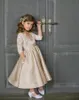 Girls Pageant Dresses 2018 New Champagne Satin White Lace Appliques Long Sleeves Ankle Length Child Glitz Flower Girls Dresses For Weddings