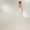 Nuovo arrivo increspato abito da sposa a sirena in tulle con lacci bianco / avorio abiti da sposa abiti da sposa vendita calda disponibile vestido de